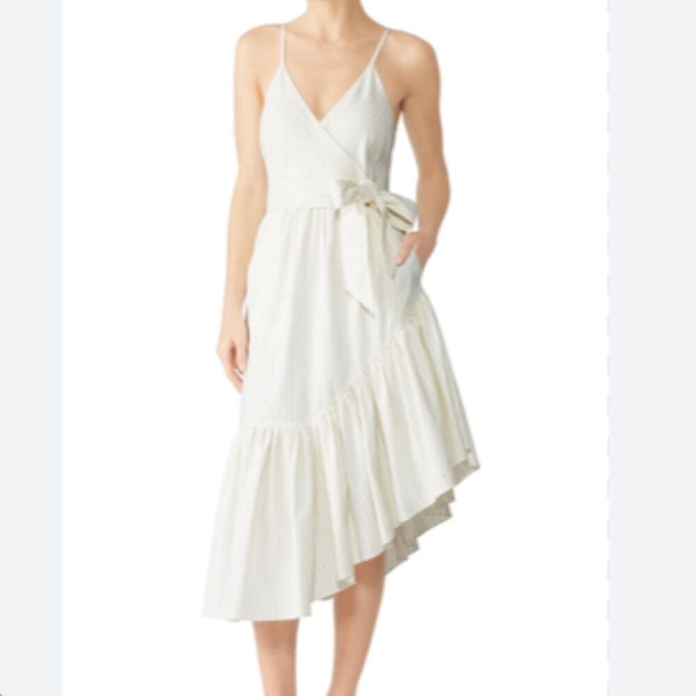 Marissa Webb Kierra Linen Blend Pinstriped Midi dress white - 4